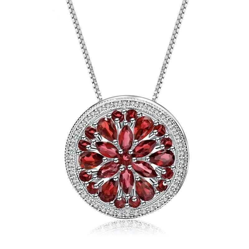 Natural Red Garnet Gemstone Pendant For Elegant Women 925 Sterling Sliver Round Pendant Necklace Fine Jewelry